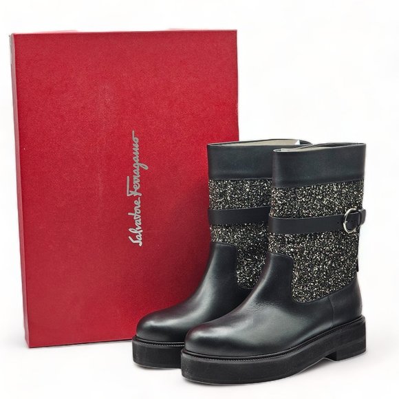 SALVATORE FERRAGAMO PARIS EMBELLISHED MOTO BOOTS